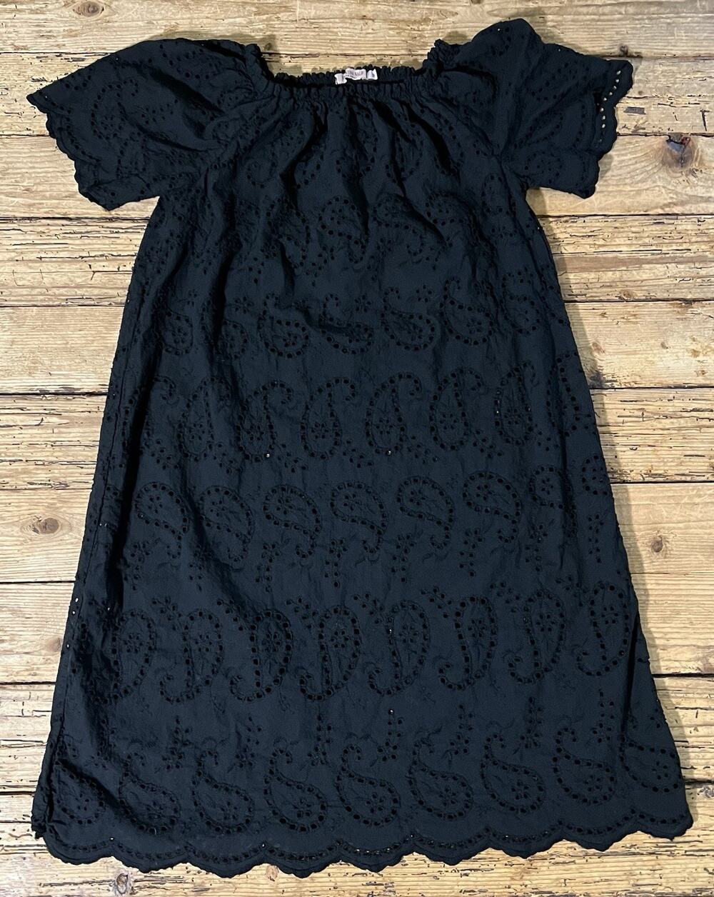 Valentina Naldi Women’s Sz M Black Eyelet Ruffle Dress *Made In Italy NWOT